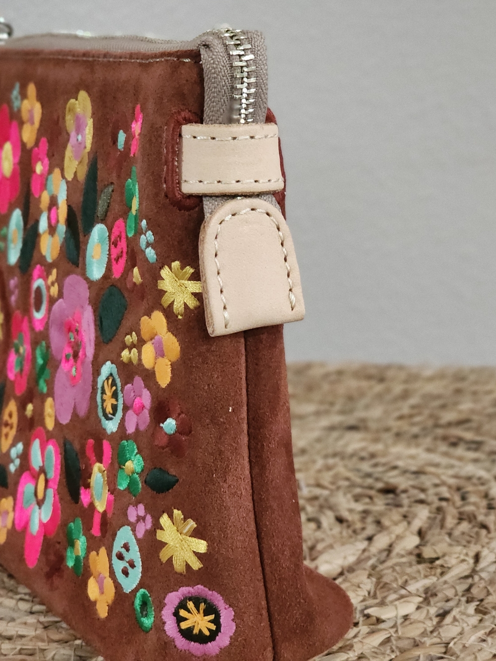 CONSUELA Suede Sienna Midtown Crossbody with Multicolor Floral Embroidery NWOT - Picture 12 of 16